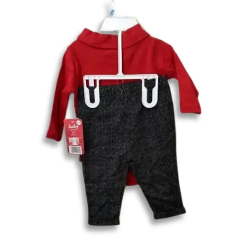Baby Starters Festive Christmas Set Top & Pants Long Sleeves Red Black 6 Mos NWT